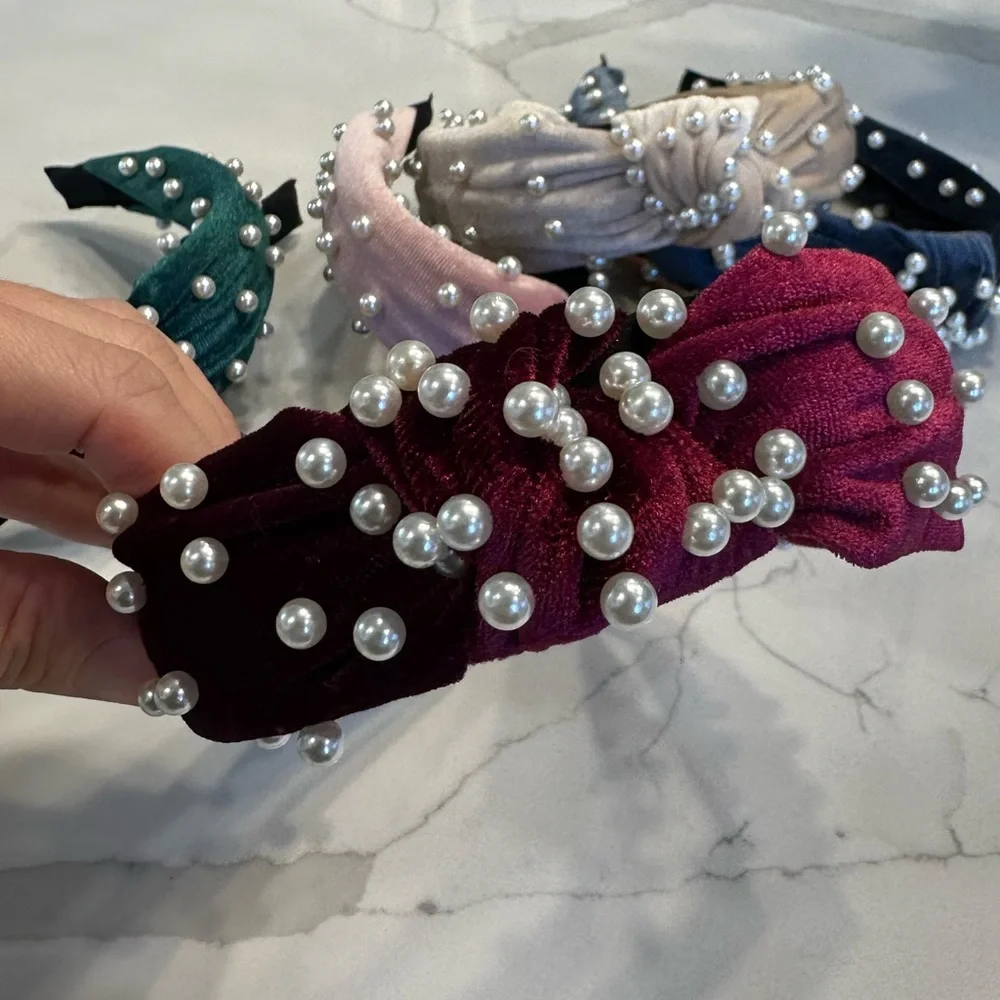 Bundle of velvet Headbands with Pearls